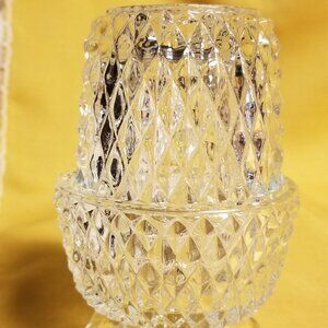 VINTAGE INDIANA GLASS CLEAR GLASS DIAMOND POINT FAIRY LAMP/LIGHT TEA LIGHT HOLDE